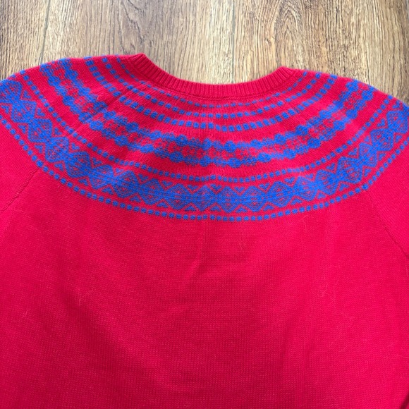 Talbots Lambswool Fair Isle Knit Sweater Womens L Red Blue Crew Neck Buttons - Picture 9 of 11